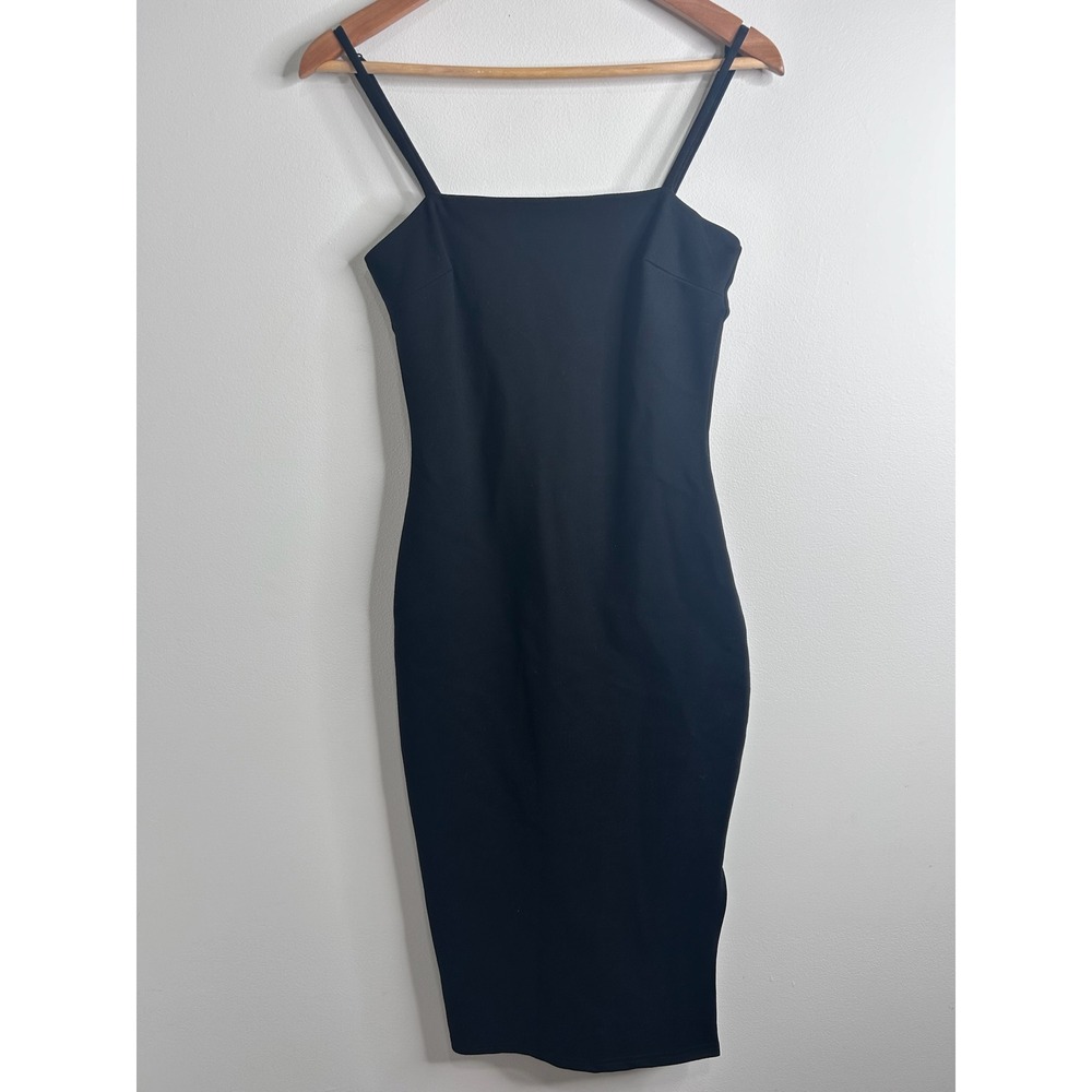 Lulus Black Bodycon Midi Dress‎ Sz Small Spaghetti Strap Slimming LDB Going Out